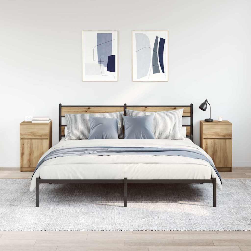 Noptiere, 2 buc., stejar artizanal, 39x35x65 cm, lemn prelucrat