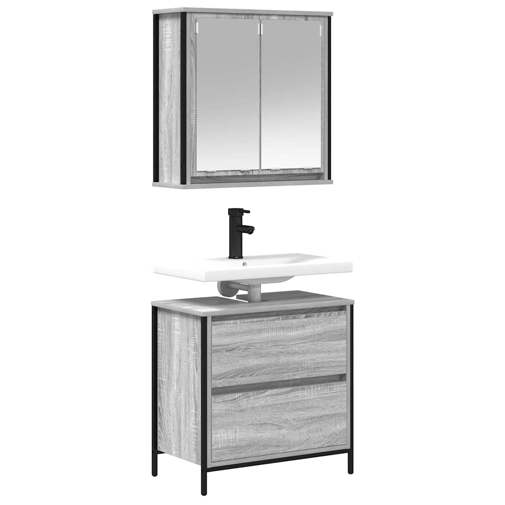 Set mobilier de baie, 2 piese, gri sonoma, lemn prelucrat