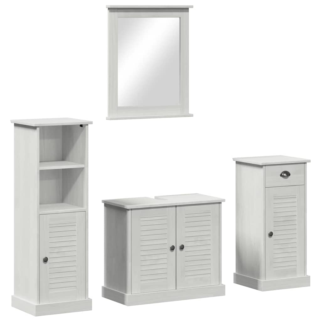 Set de mobilier pentru baie 4 pcs Alb Antic Lemn de pin masiv