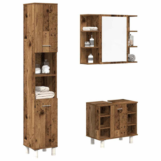 Set mobilier de baie, 3 piese, lemn vechi, lemn prelucrat