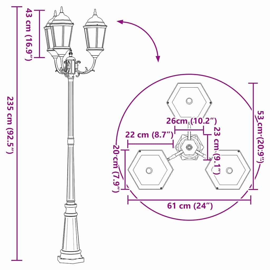 Lumina de grădină Bronz 235 cm Aluminiu