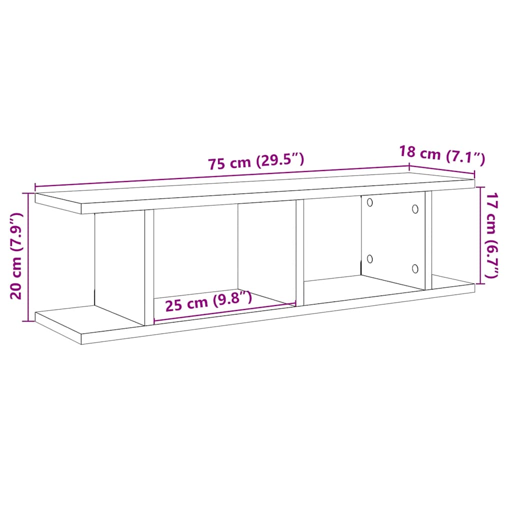 Rafturi de perete 2 buc Stejar negru 75x18x20 cm Lemn prelucrat