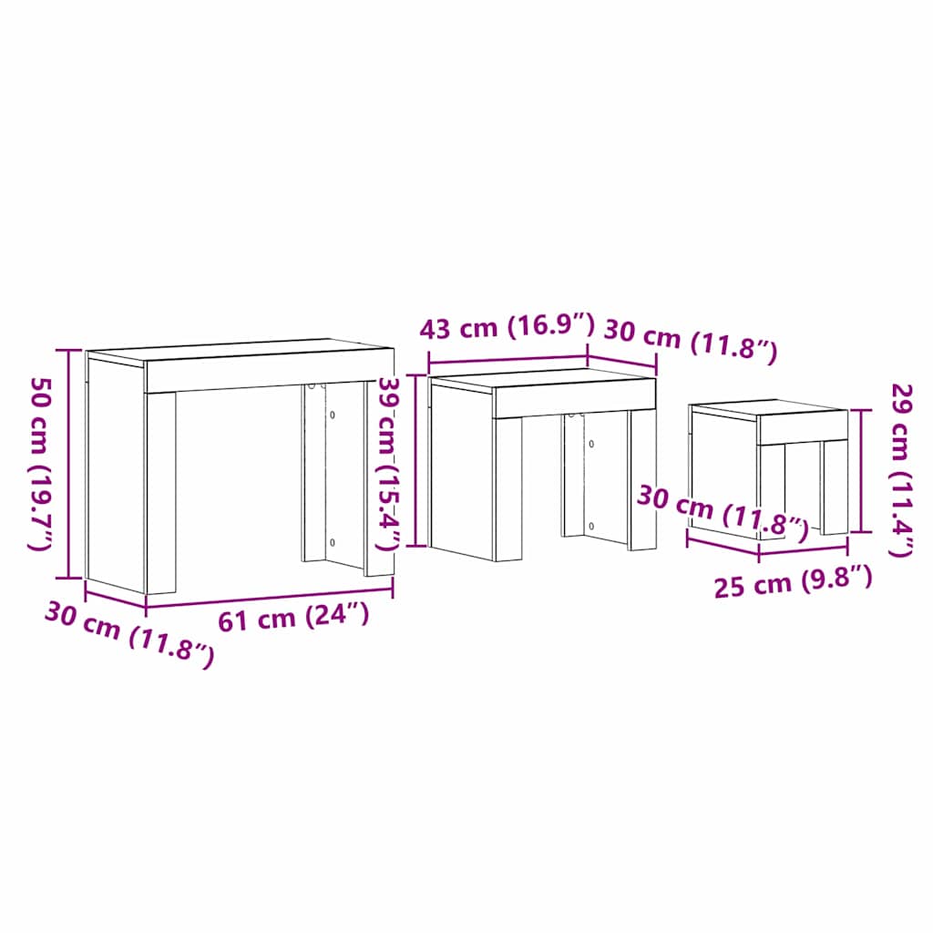 Mese în cuiburi 3 pcs Stejar Negru Lemn compozit