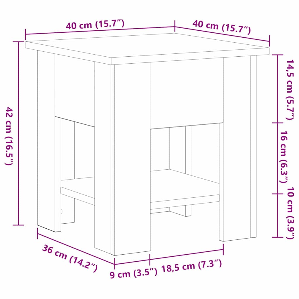 Masă de cafea Stejar Negru 40 x 40 x 42 cm Lemn compozit