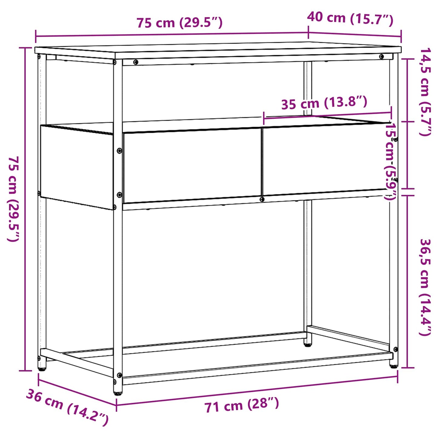 Masă de consolă Lemn Vechi 75 x 40 x 75 cm Lemn compozit