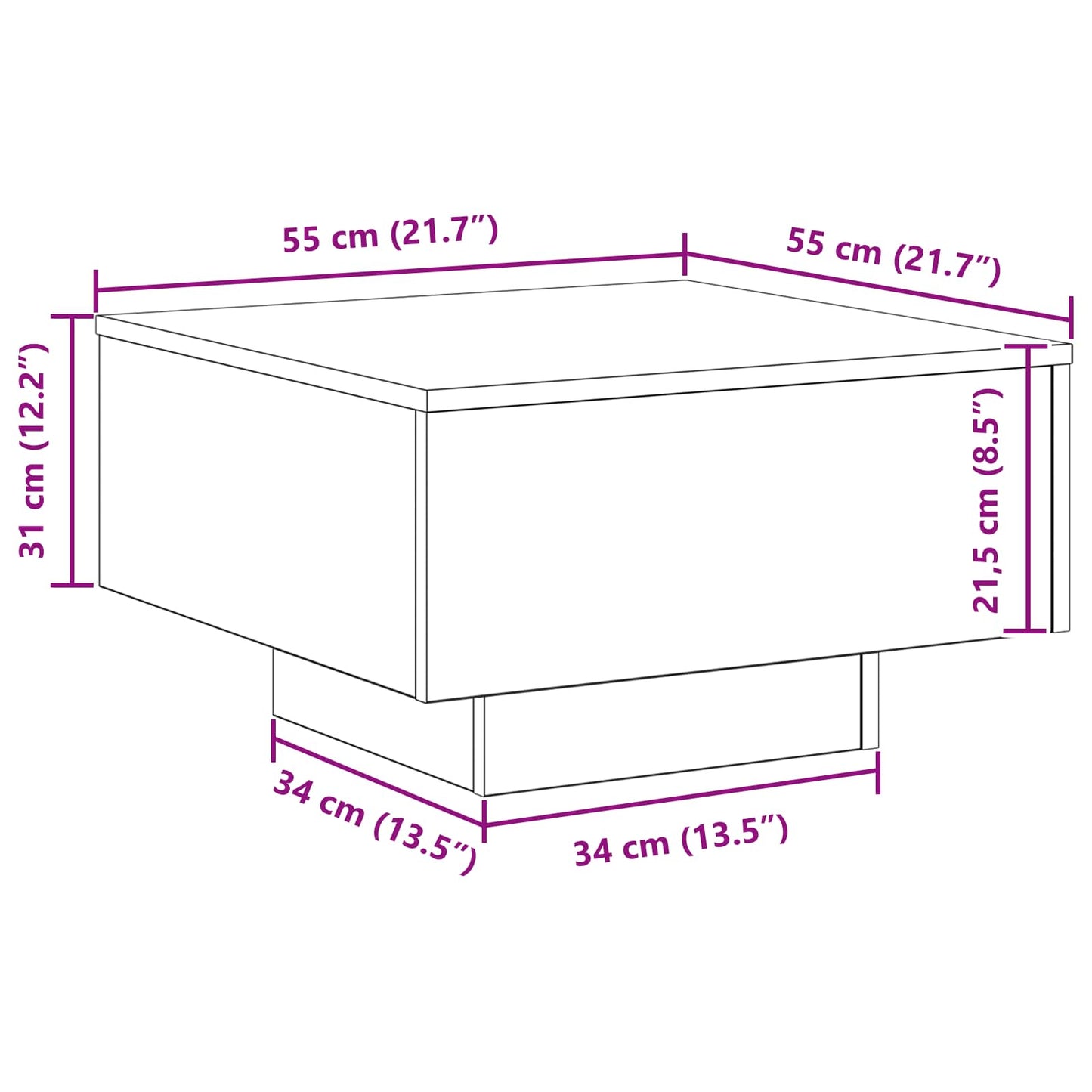 Masă de cafea Stejar Negru 55 x 55 x 31 cm Lemn compozit