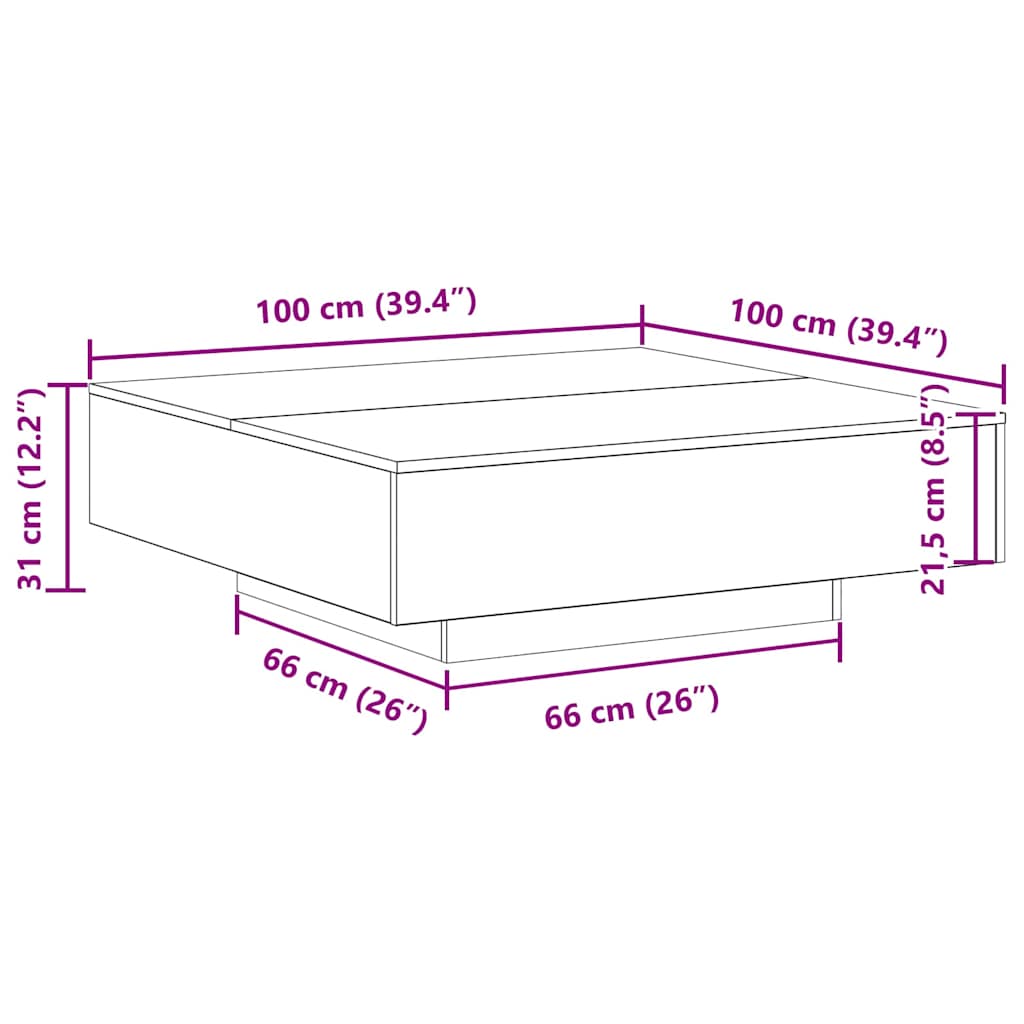 Masă de cafea Lemn Vechi 100 x 100 x 31 cm Lemn compozit