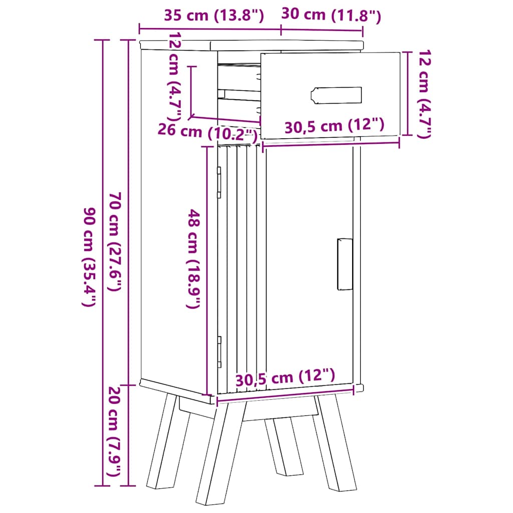 Dulap de Baie Olden Maro 35 x 30 x 90 cm Lemn masiv de pin