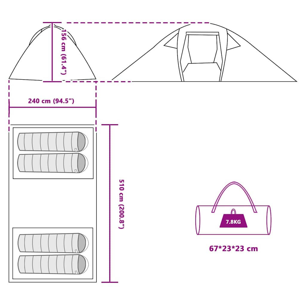 Cort tunel Gri și Portocalie 510 x 240 x 156 cm tafta