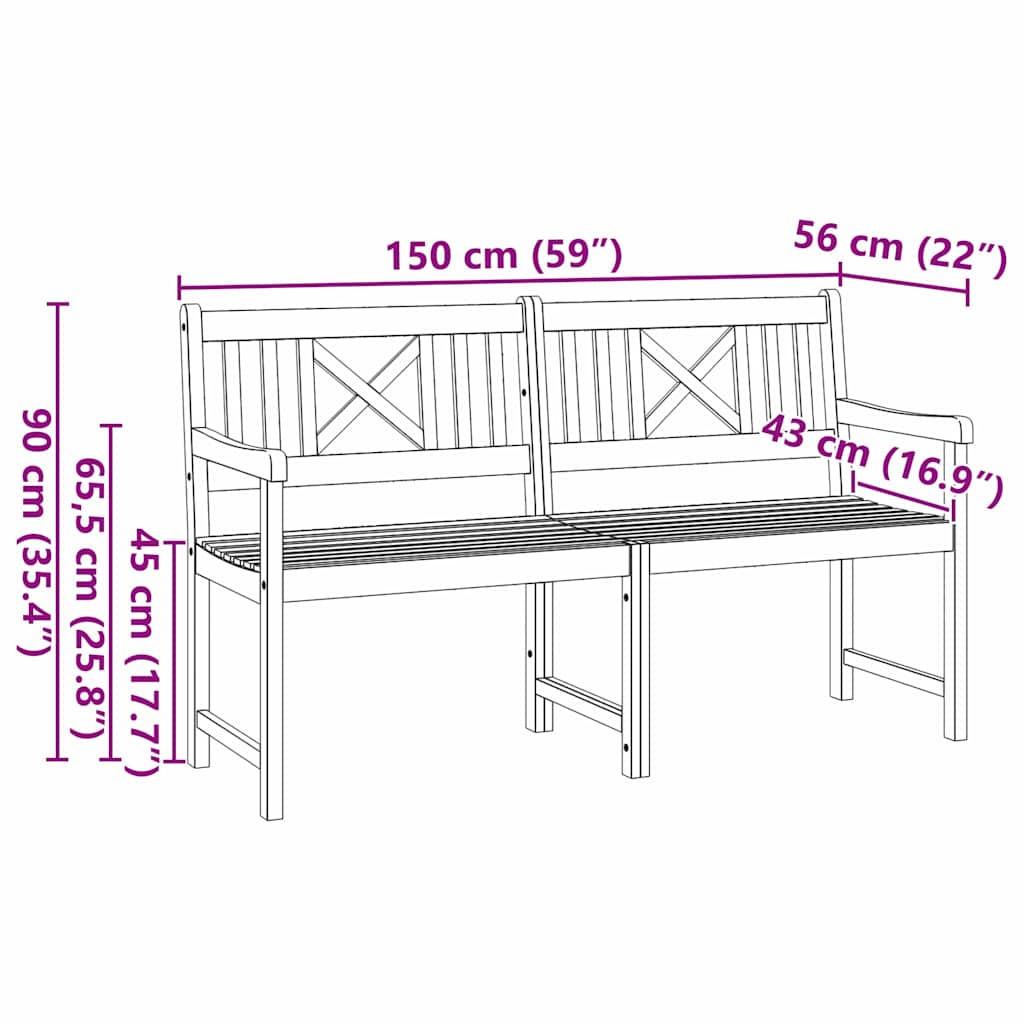 Bancă de grădină Maro 150 x 56 x 90 cm Lemn Solid de Acacia