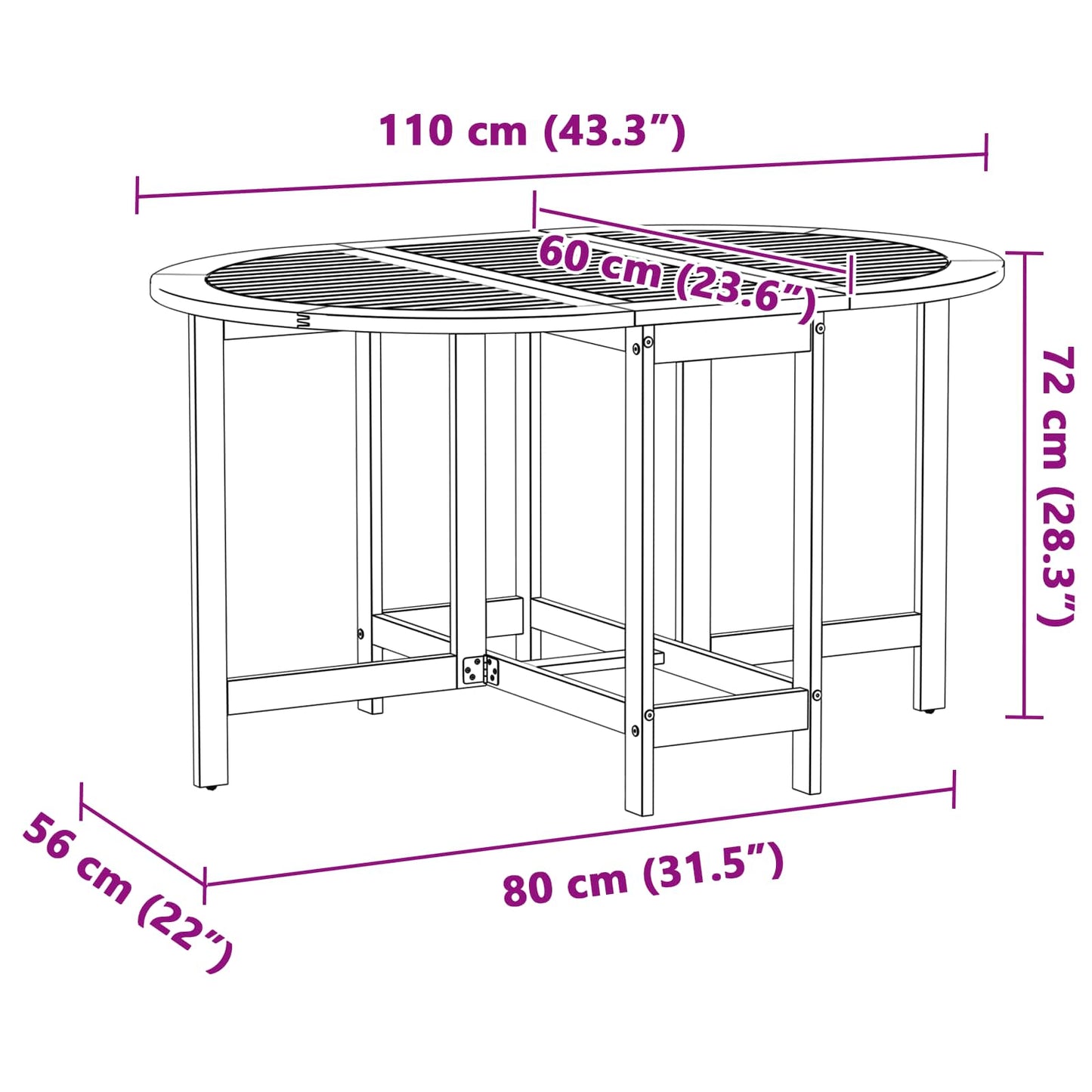 Masă de Grădină Maro 110 x 60 x 72 cm Lemn masiv de acacia
