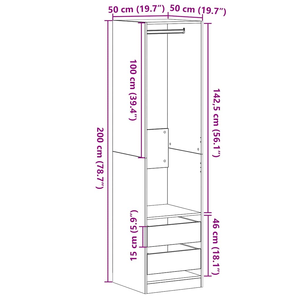 Dulap cu sertar Stejar negru 50 x 50 x 200 cm Lemn compozit