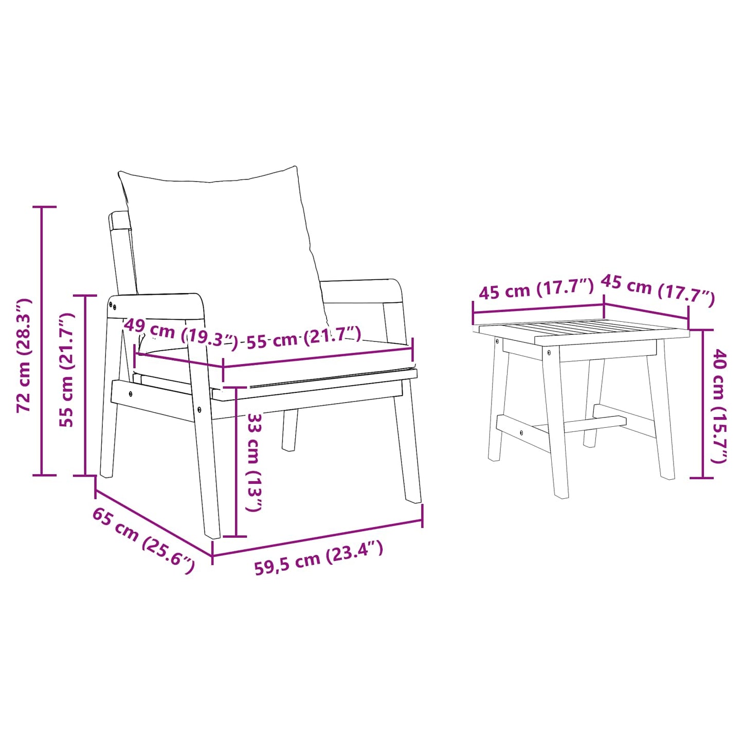 Set bistro cu pernă 5 pcs Maro Lemn Solid de Acacia