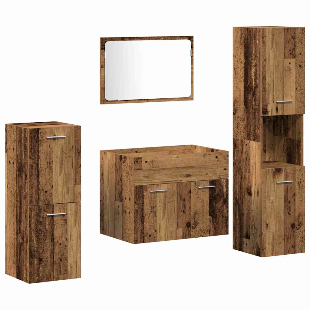 Set de mobilier pentru baie 4 pcs Lemn Vechi Lemn compozit