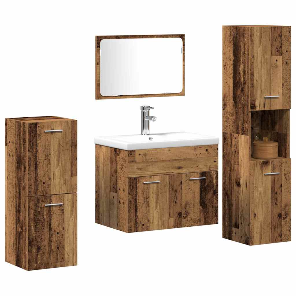 Set de mobilier pentru baie 4 pcs Lemn Vechi Lemn compozit
