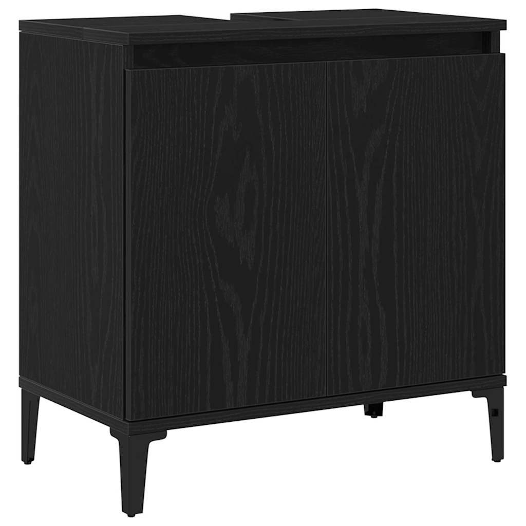 Set de mobilier pentru baie Pe perete cu ușă 3 pcs Stejar Negru