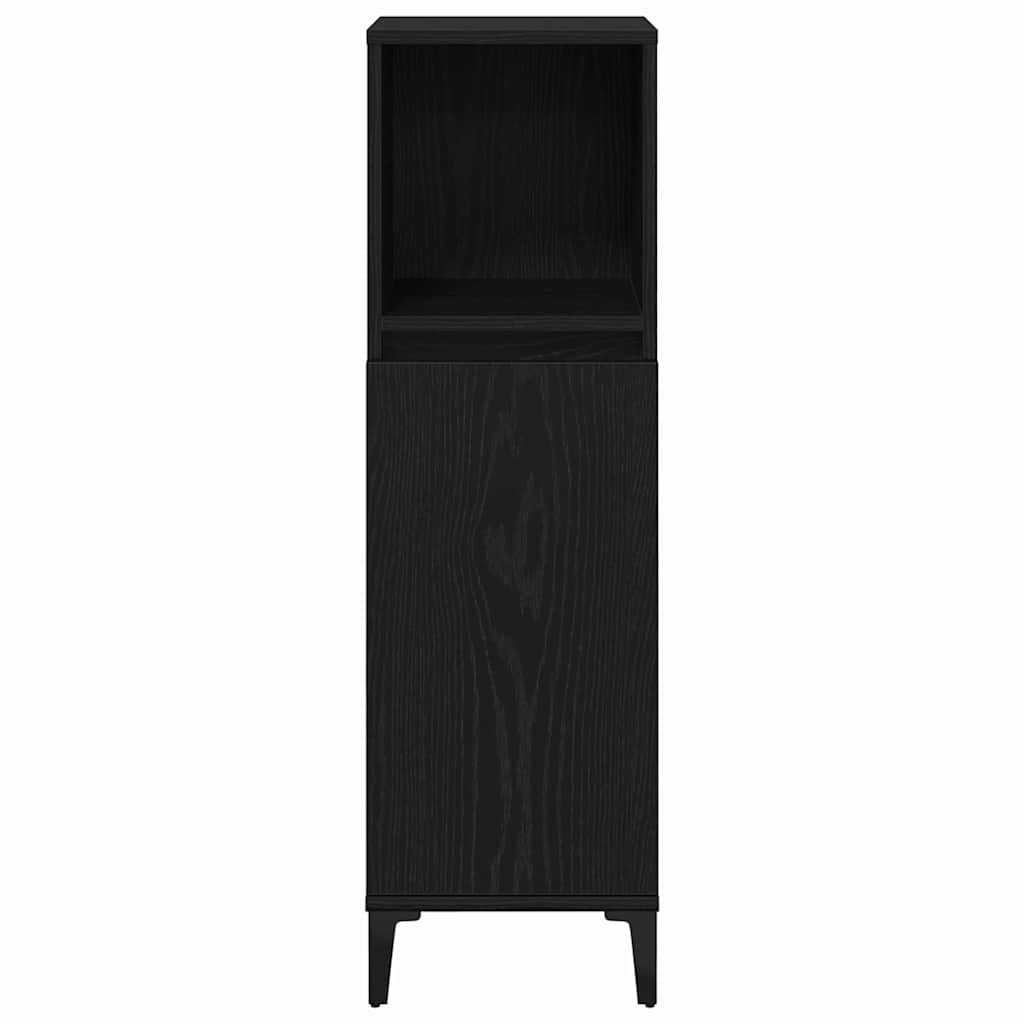 Set de mobilier pentru baie Pe perete cu ușă 3 pcs Stejar Negru