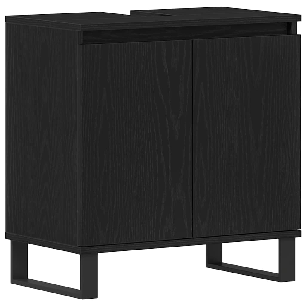 Set de mobilier pentru baie Pe perete cu ușă 3 pcs Stejar Negru