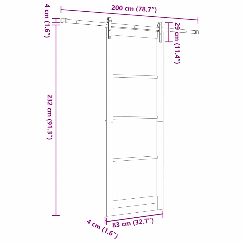 Ușă glisantă Natural și Negru 83 x 232 cm Lemn de pin masiv