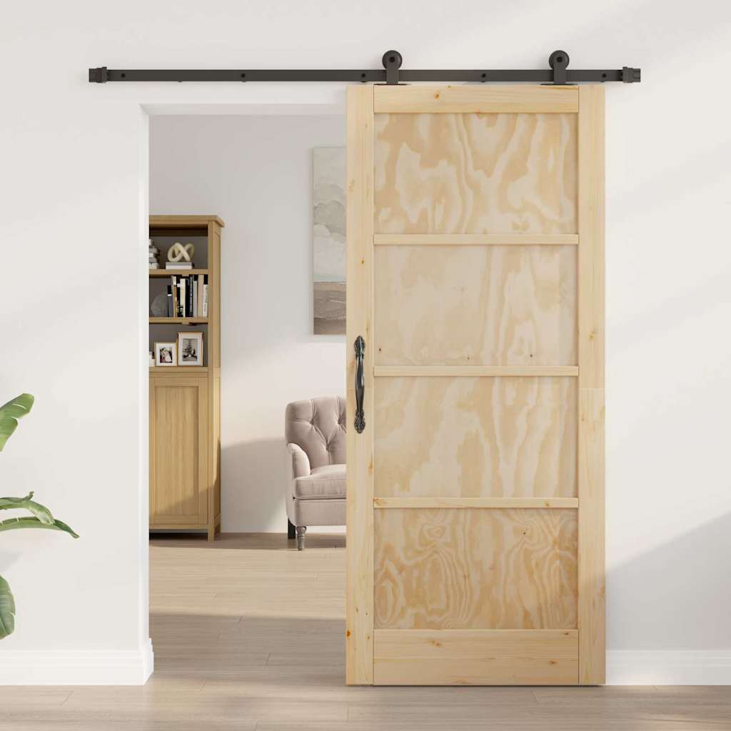 Ușă glisantă Natural și Negru 86 x 198,5 cm Lemn de pin masiv