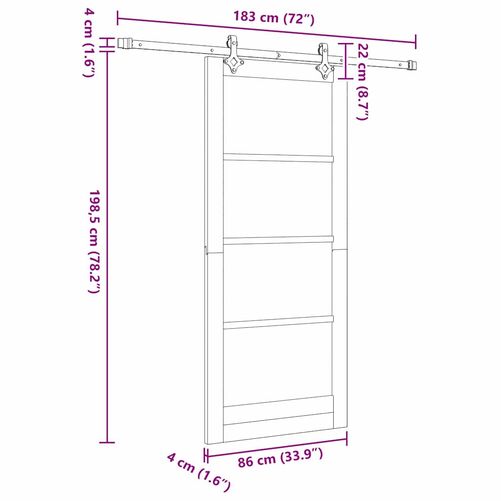 Ușă glisantă Natural și Negru 86 x 198,5 cm Lemn de pin masiv