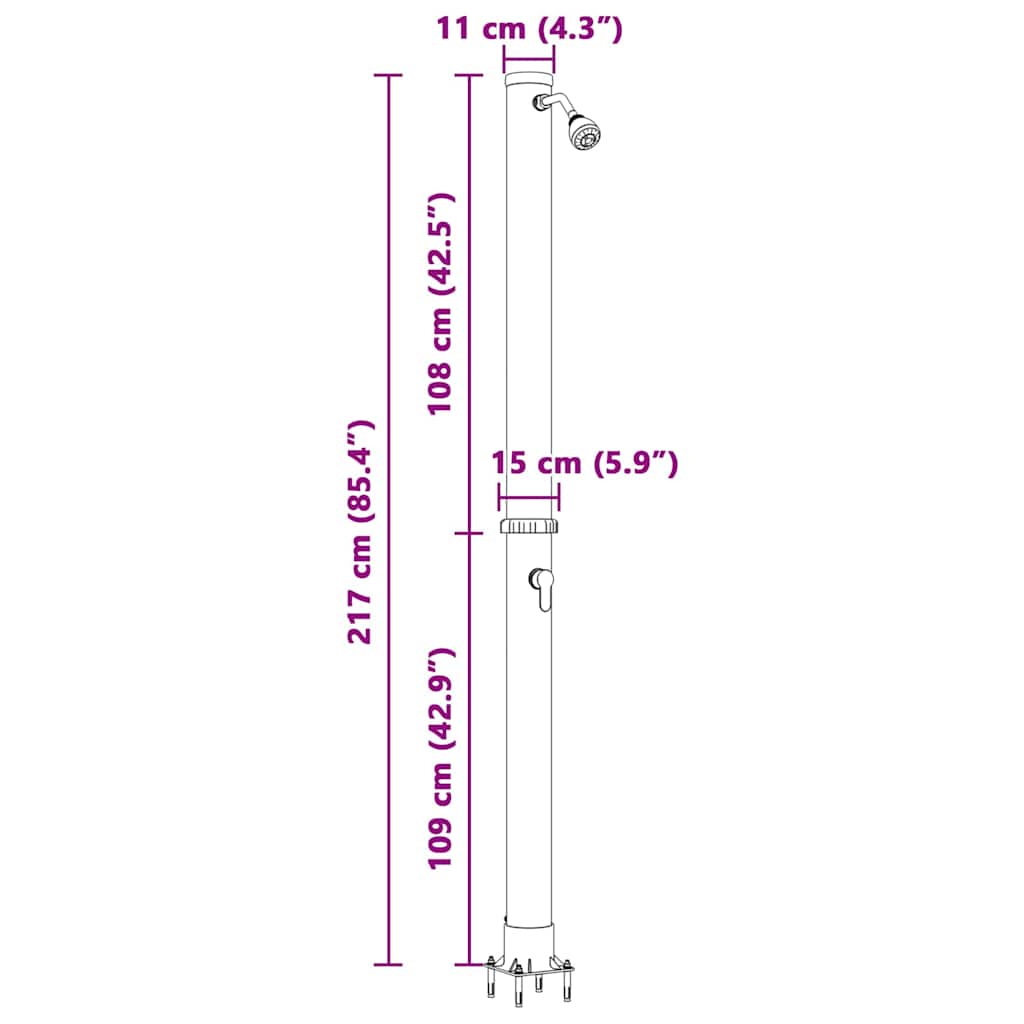 Duș Solar Extern Negru 217 cm PVC și Aluminiu