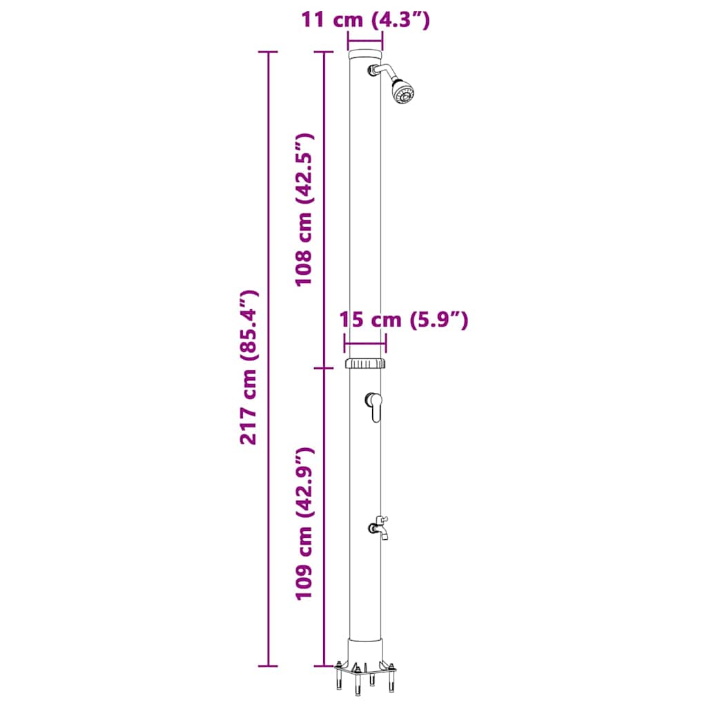 Duș Solar Extern Negru 217 cm PVC și Aluminiu