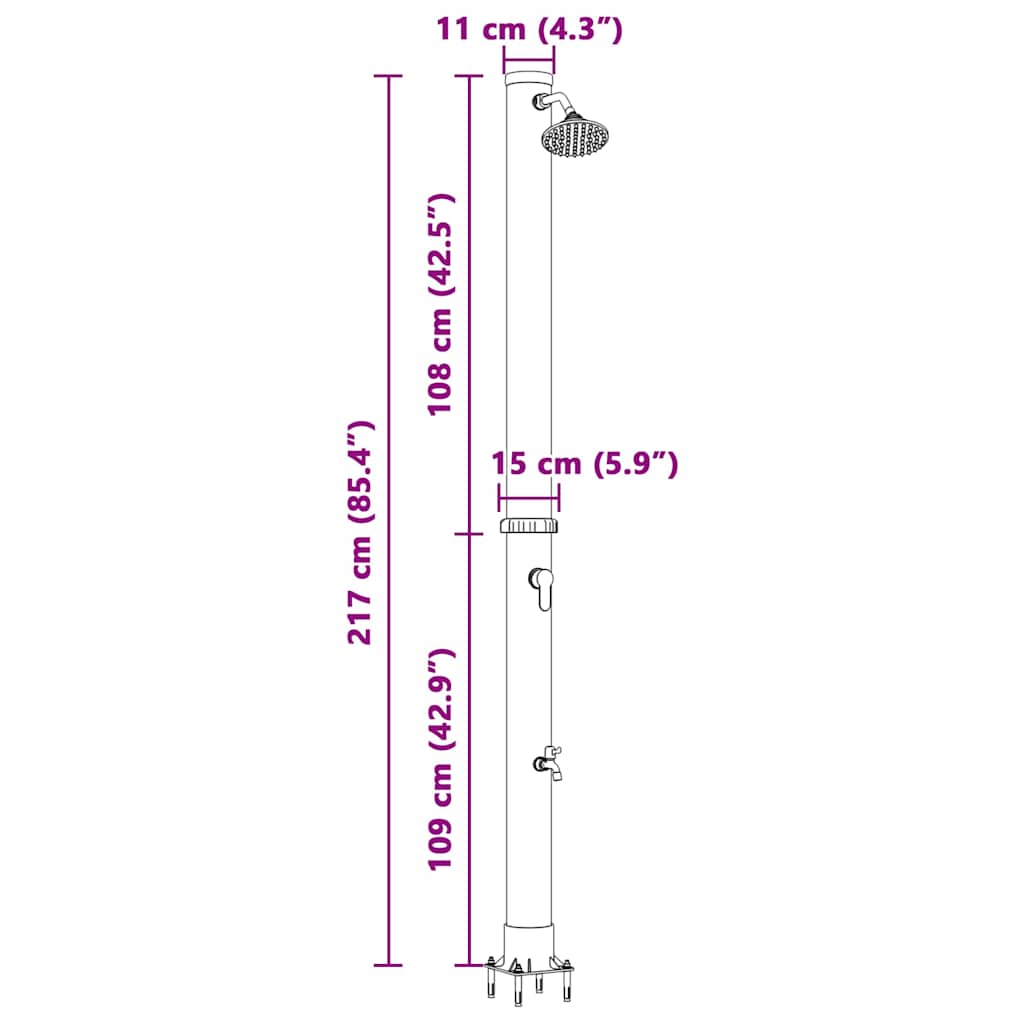 Duș Solar Extern Negru 217 cm PVC și Aluminiu