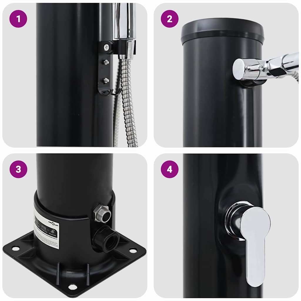 Duș Solar Extern Negru 217 cm PVC și Aluminiu