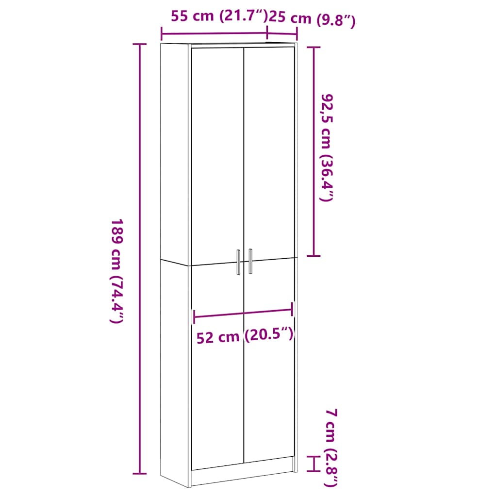 Dulap cu raft Gri din beton 55 x 25 x 189 cm Lemn compozit