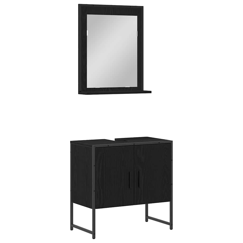 Set de mobilier pentru baie Pe perete 2 pcs Negru Lemn compozit