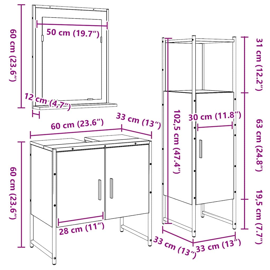 Set de mobilier pentru baie cu raft 3 pcs Maro Lemn compozit
