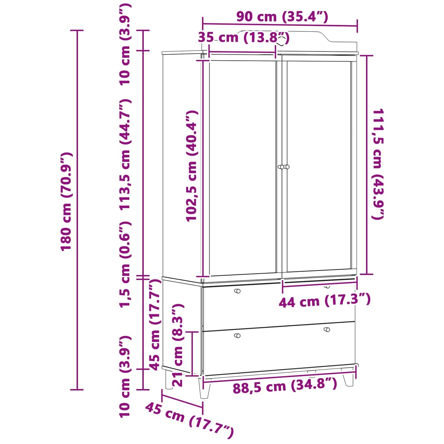 Dulap cu tablă de scris Alb 90 x 45 x 180 cm Lemn compozit