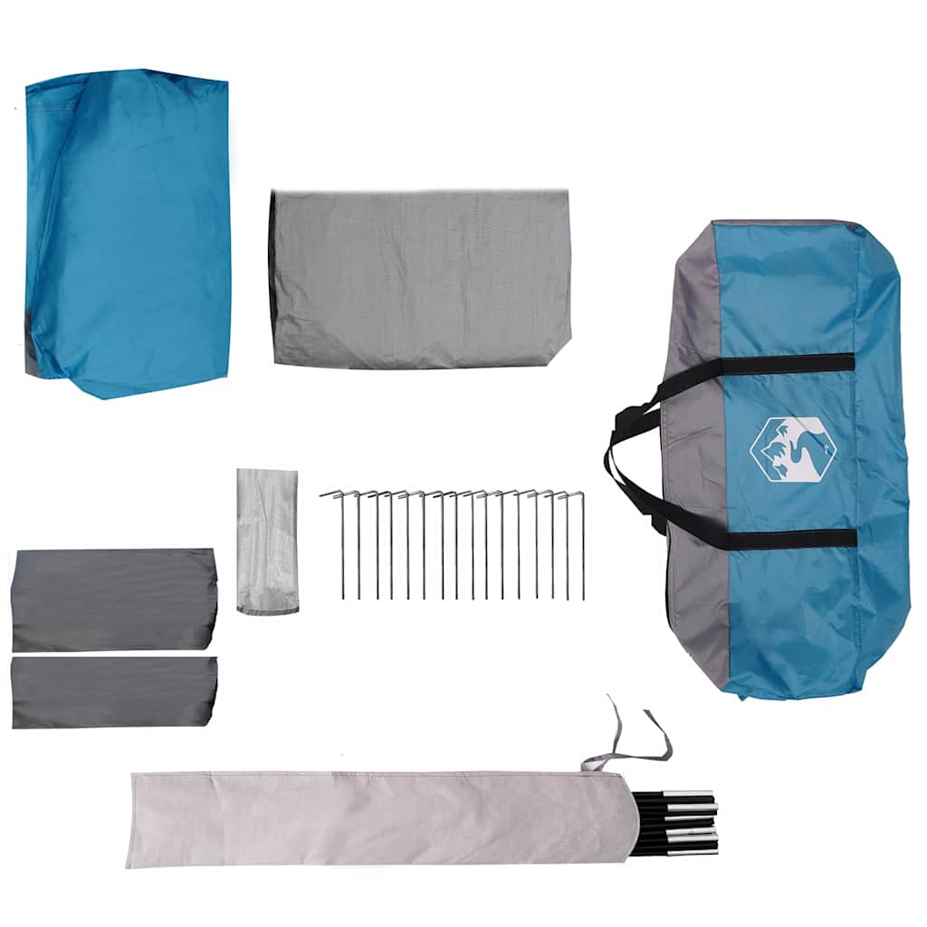 Cort de familie pentru 10 persoane cu acoperiș Albastru și Gri