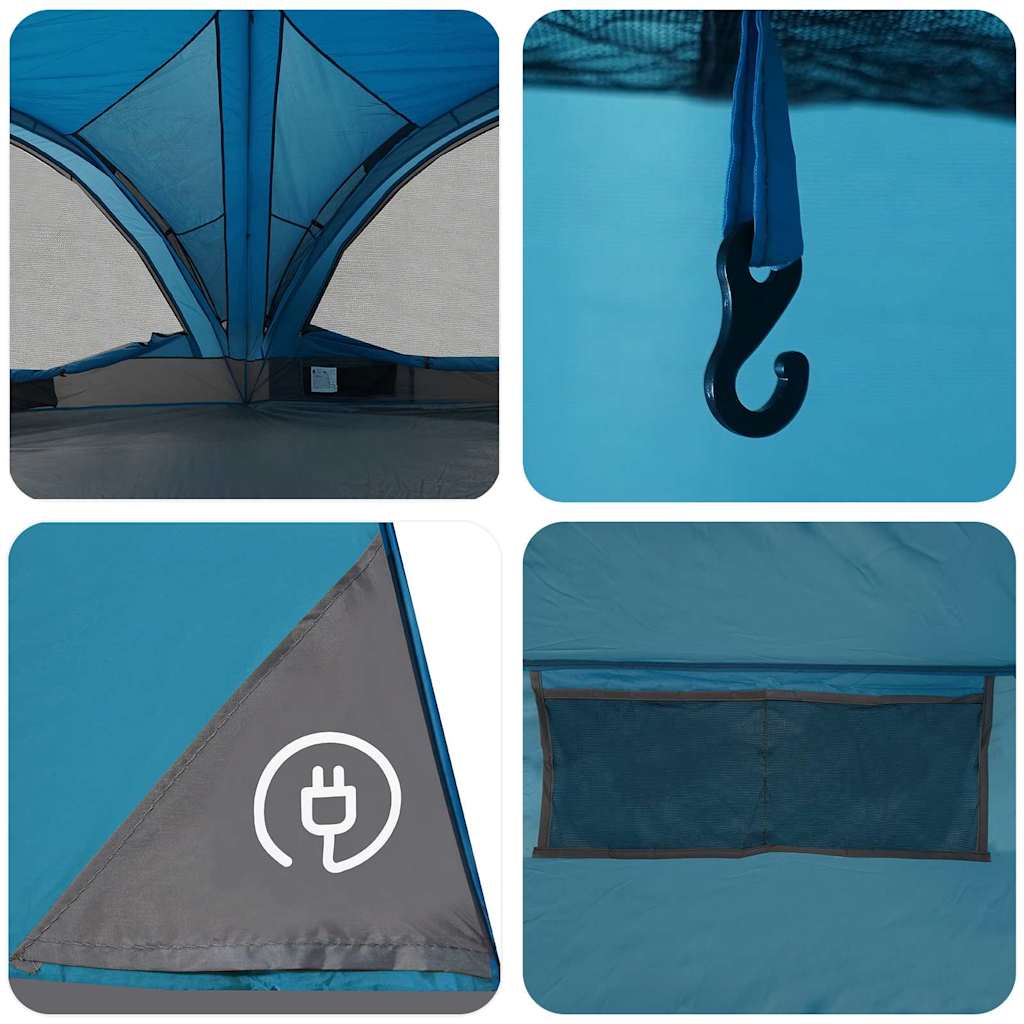 Cort de familie pentru 10 persoane cu acoperiș Albastru și Gri