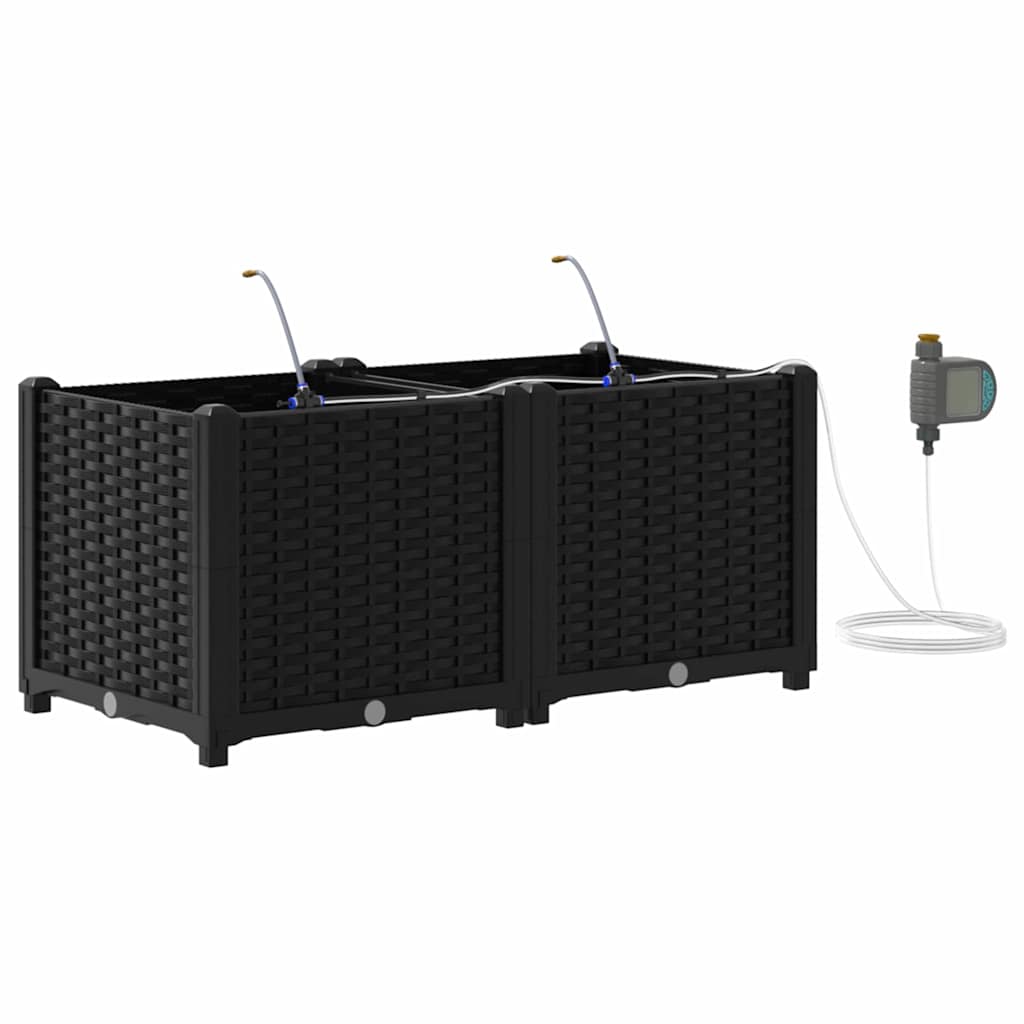 Vază pentru Grădină 2 pcs Negru Oțel