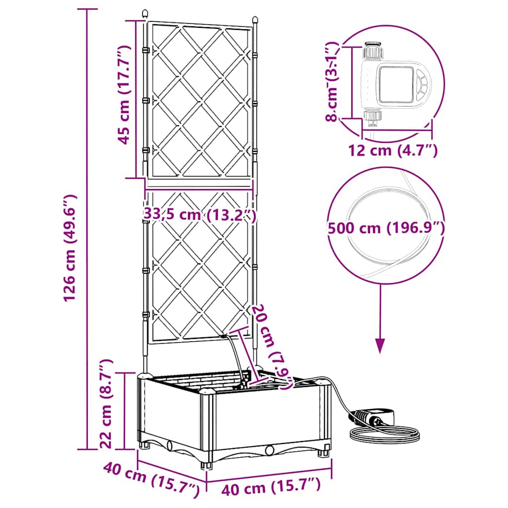 Vază pentru Grădină Negru 40 x 40 x 126 cm Oțel