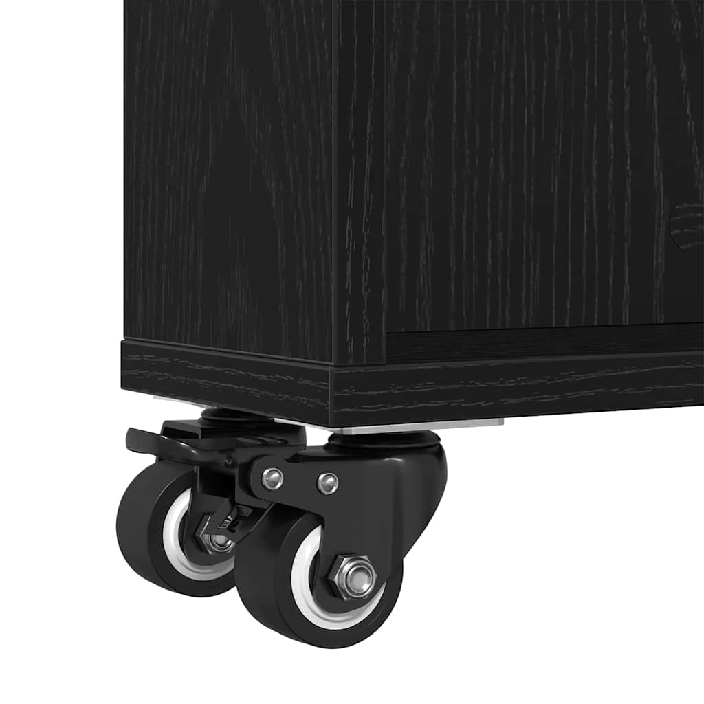 Trolley pentru Depozitare Îngust Stejar Negru 48 x 13 x 68 cm