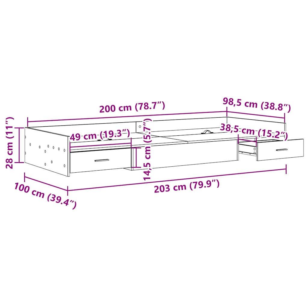 Cadru de pat Stejar Artizanal 100 x 200 cm Lemn compozit