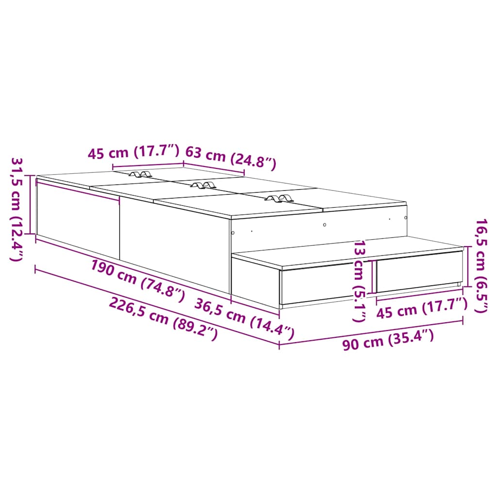 Cadru de pat cu depozitare cu sertar Alb 90 cm Lemn compozit