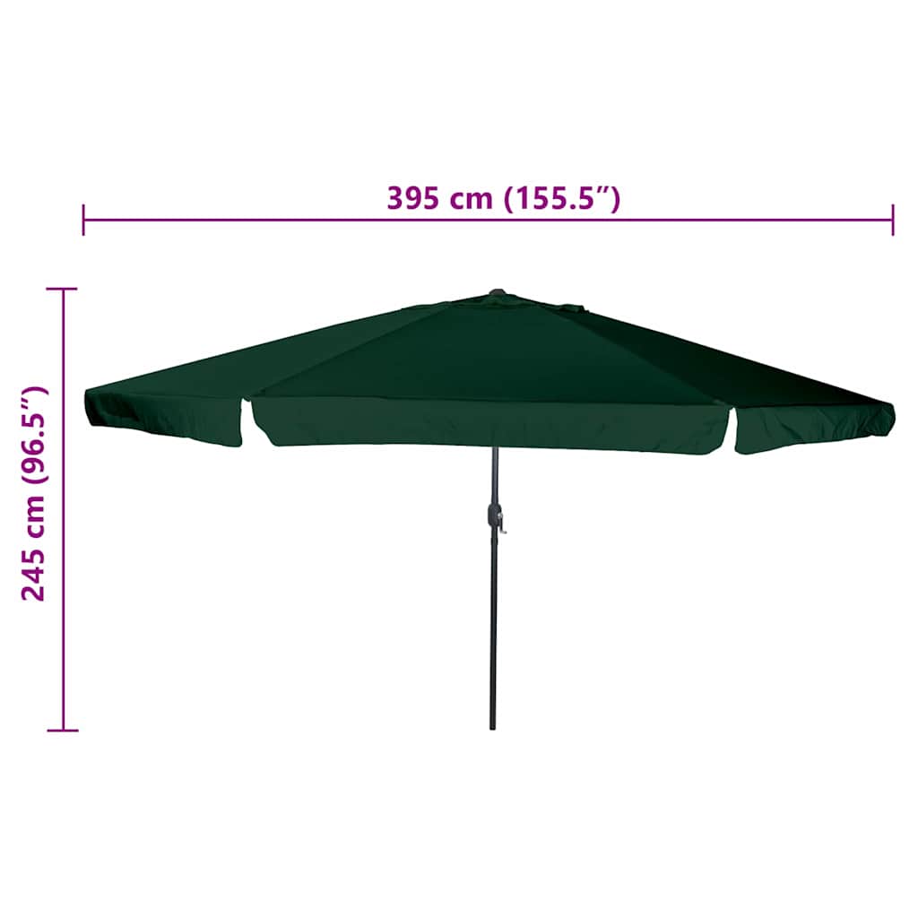 Parasol de Grădină Verde 395 x 395 x 245 cm Poliester și oțel