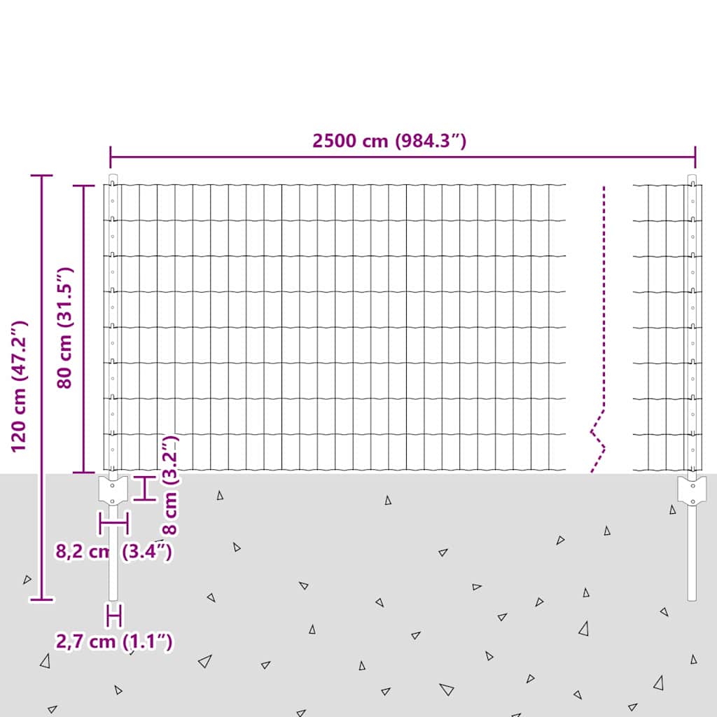 Gard cu Stâlp Gri 0,8 x 25 m Oțel și PVC