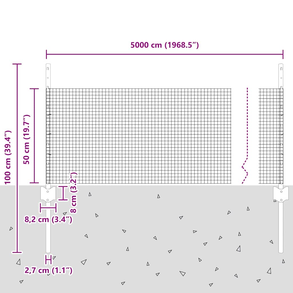 Gard cu Stâlp Argintiu 0,5 x 50 m Oțel