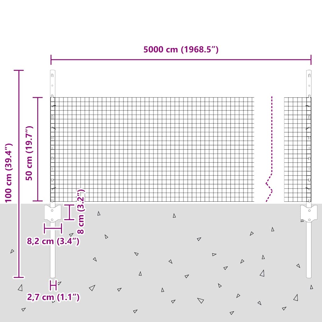 Gard cu Stâlp Argintiu 0,5 x 50 m Oțel
