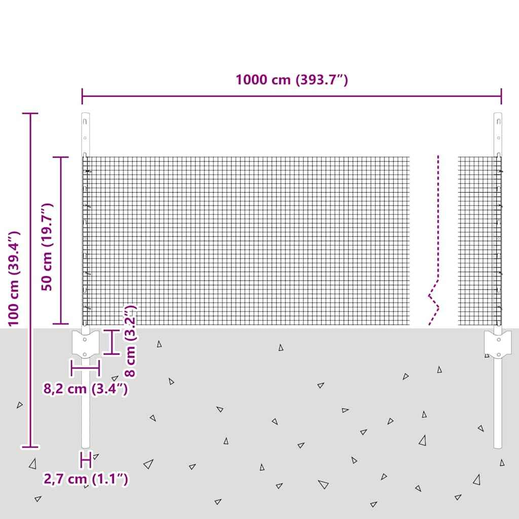 Gard cu Stâlp Gri 0,5 x 10 m Oțel