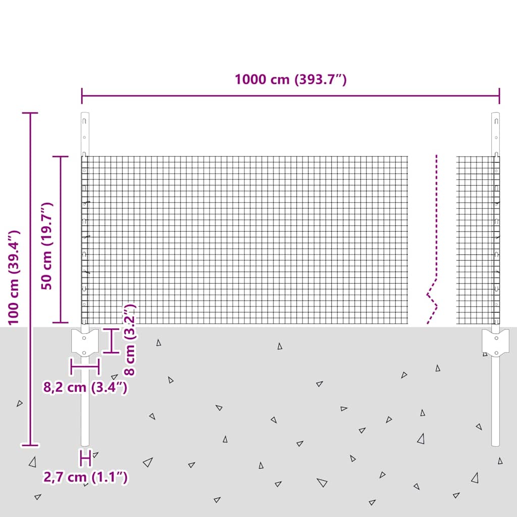 Gard cu Stâlp Gri 0,5 x 10 m Oțel