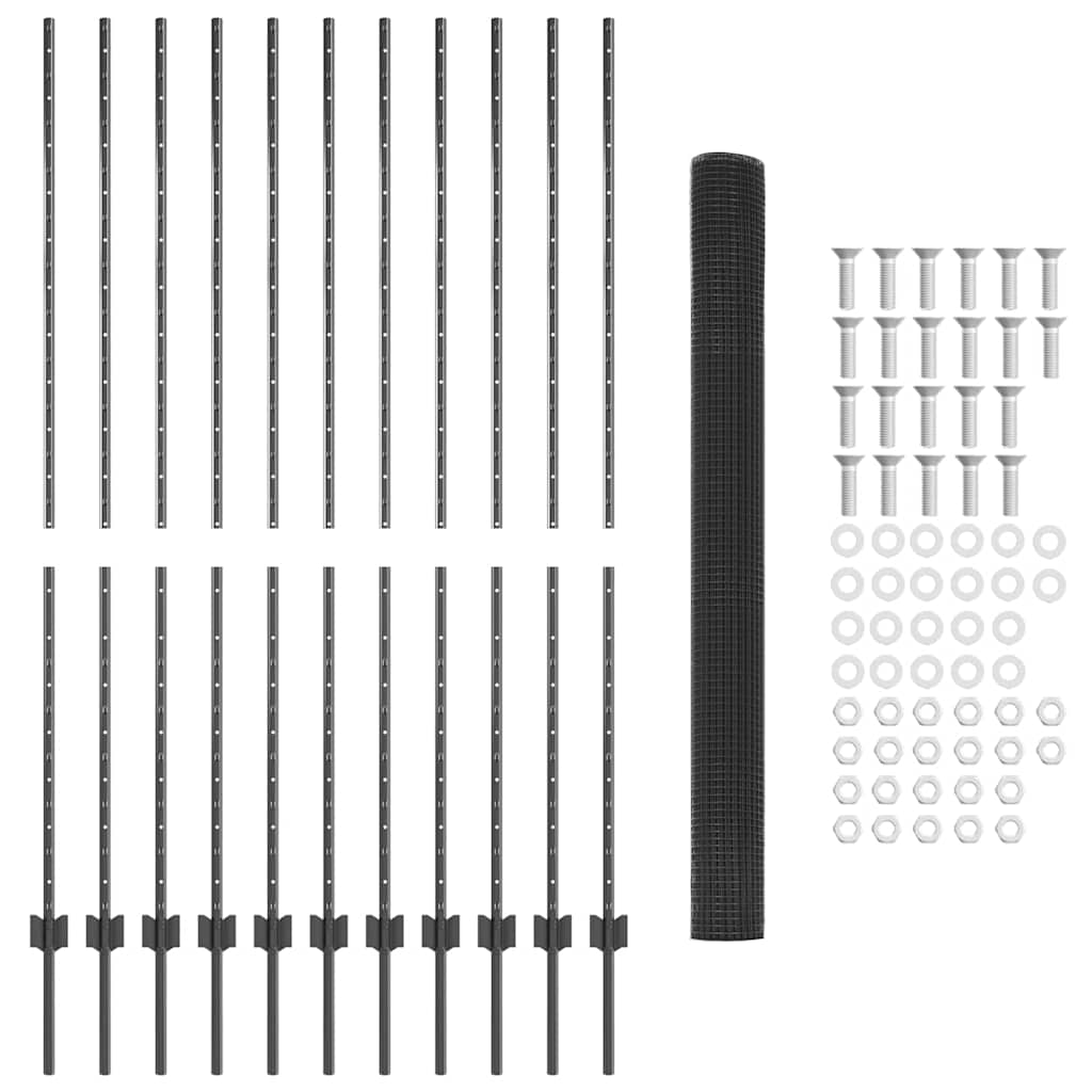 Gard cu Stâlp Gri 1,6 x 25 m Oțel și PVC