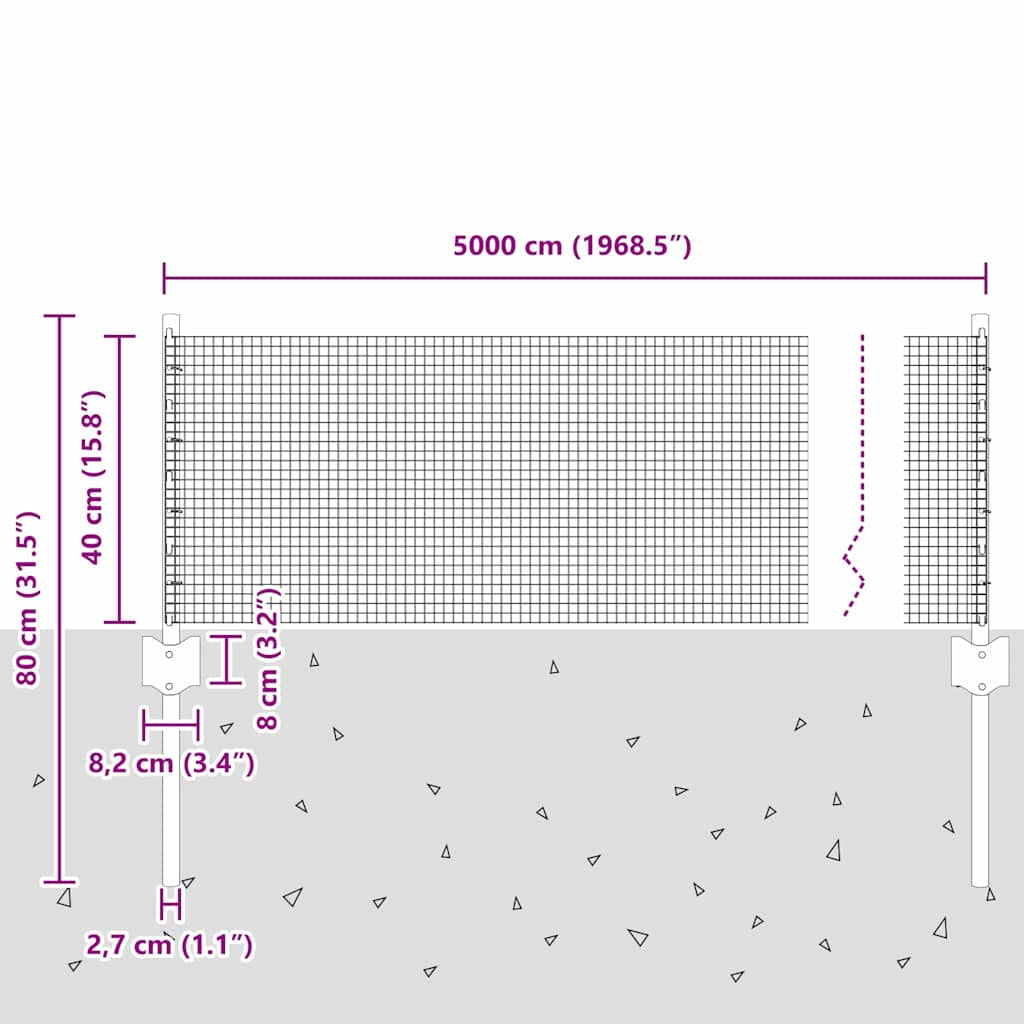 Gard cu Stâlp Gri 0,4 x 50 m Oțel și PVC