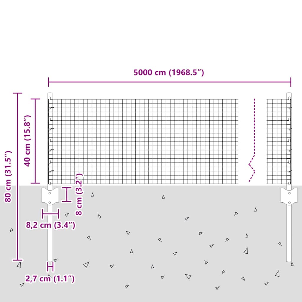 Gard cu Stâlp Gri 0,4 x 50 m Oțel și PVC