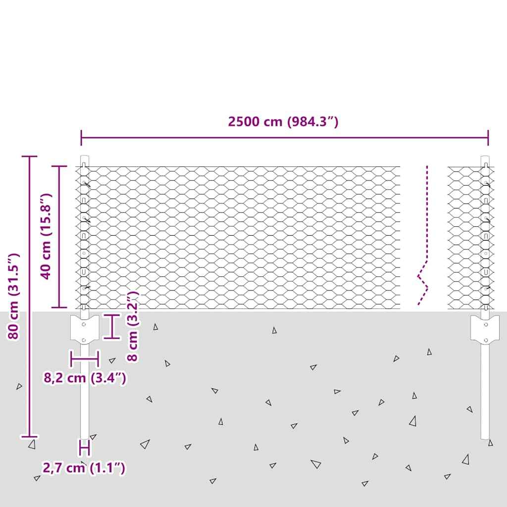 Gard cu Stâlp Gri 0,4 x 25 m Oțel